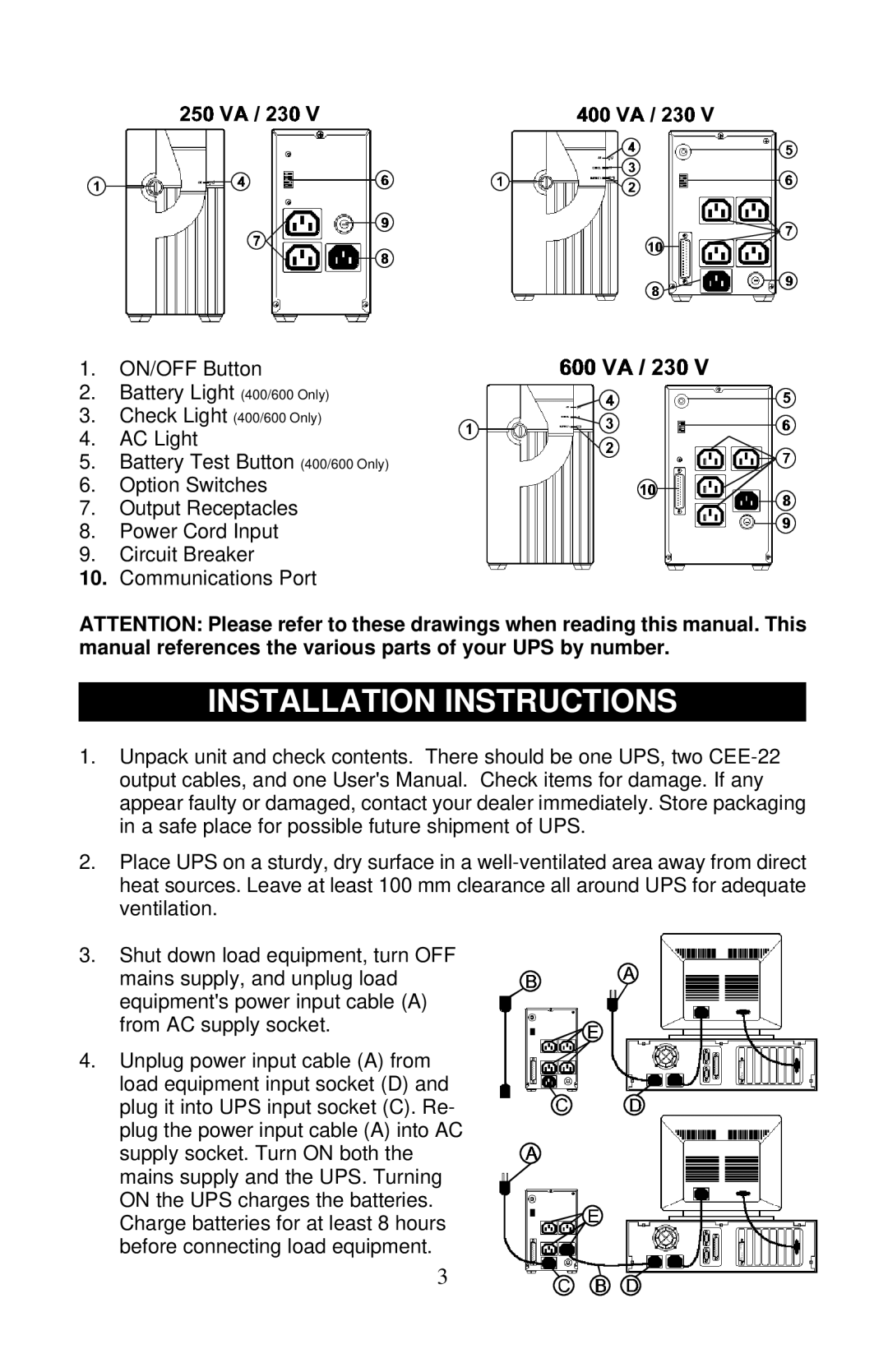 Liebert PS250-50S, PS400-50S, PS600-50S user manual Installation Instructions 