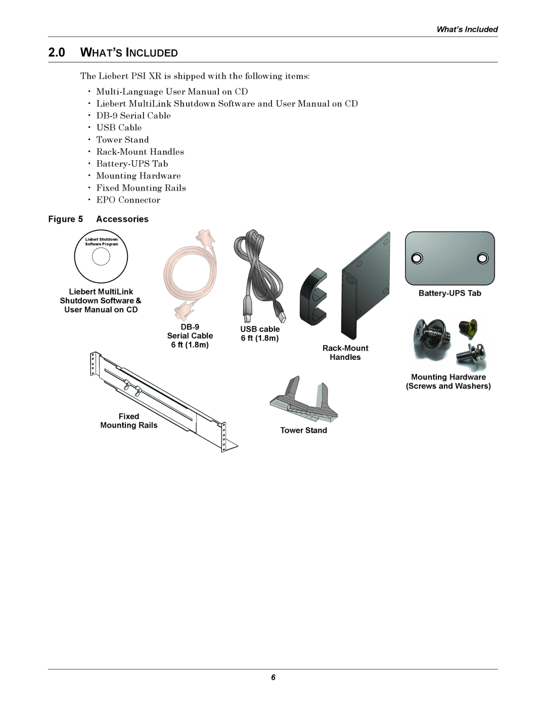 Liebert PSI XR user manual WHAT’S Included, Rack-Mount, Handles, Mounting Hardware Screws and Washers Fixed Mounting Rails 