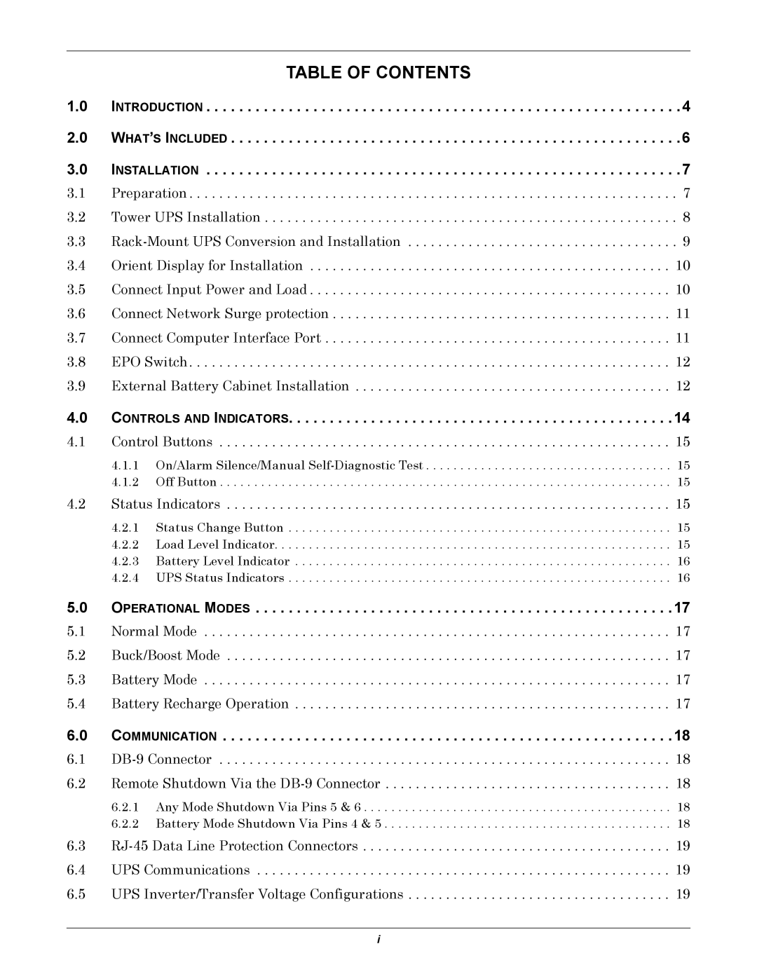 Liebert PSI XR user manual Table of Contents 