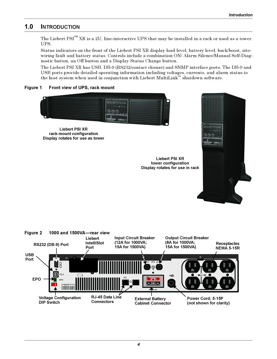 Liebert PSI XR user manual Introduction, Port 15A for 1500VA Nema 5-15R 