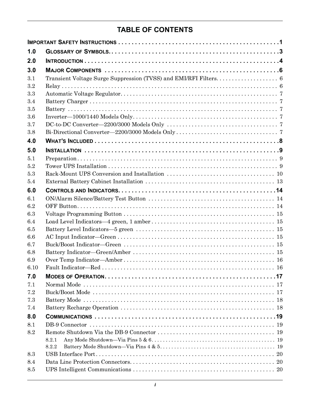 Liebert PSITM user manual Table of Contents 