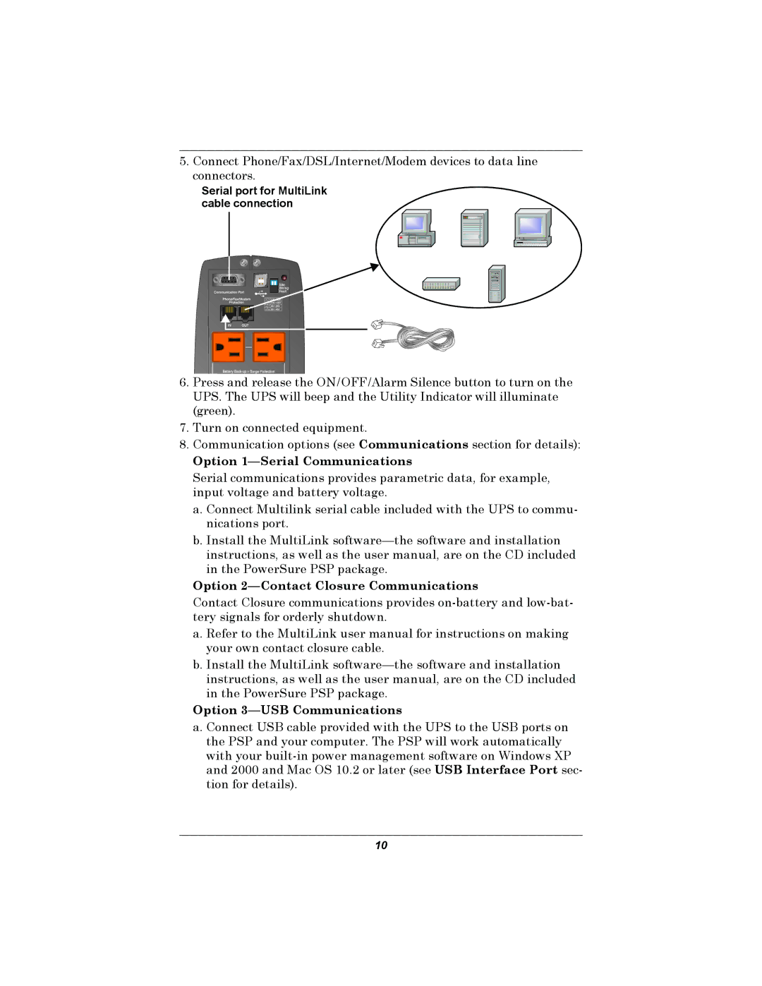 Liebert PSP user manual Option 1-Serial Communications 