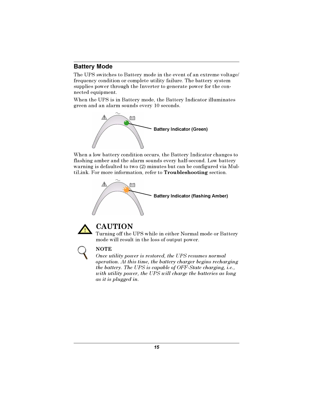 Liebert PSP user manual Battery Mode 