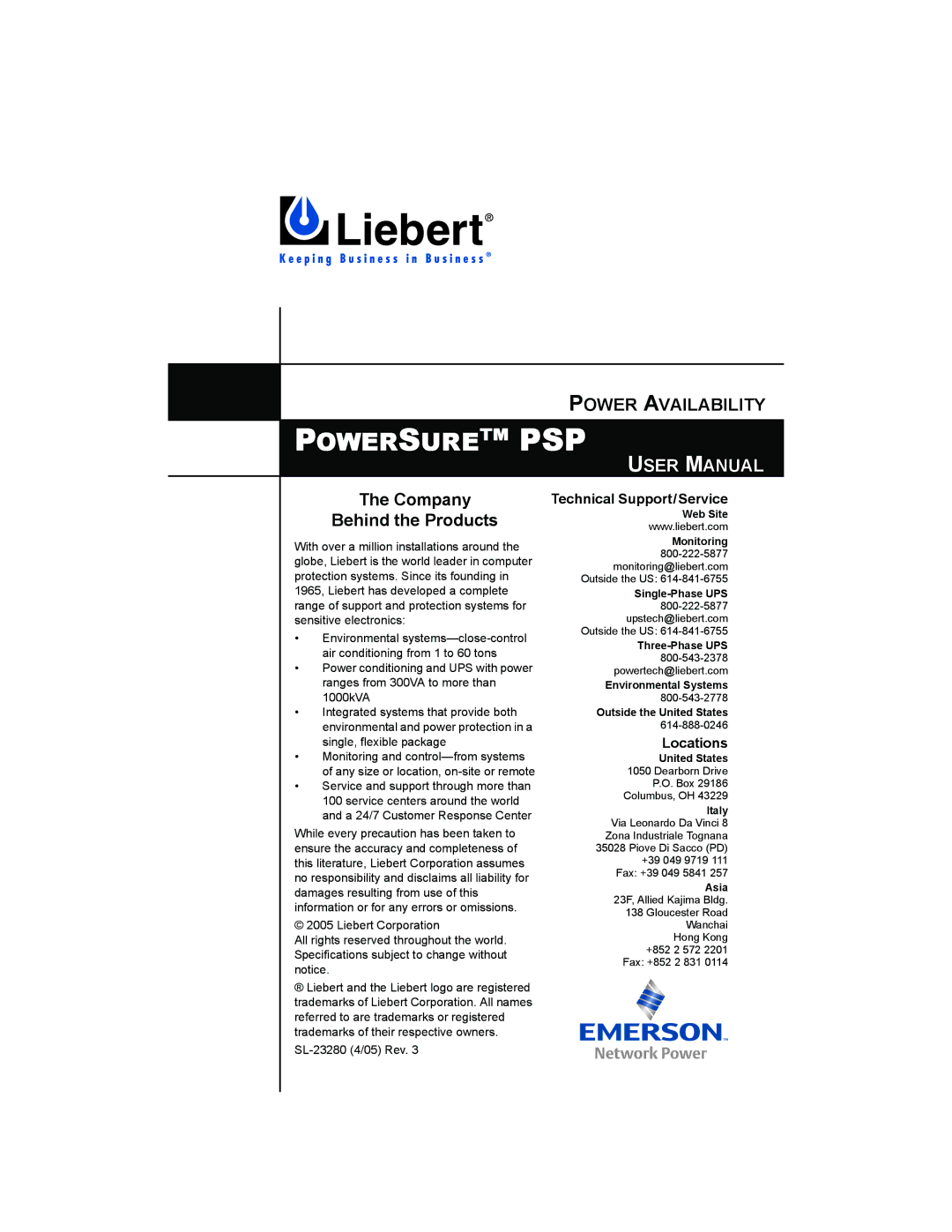 Liebert PSP user manual Company Behind the Products 