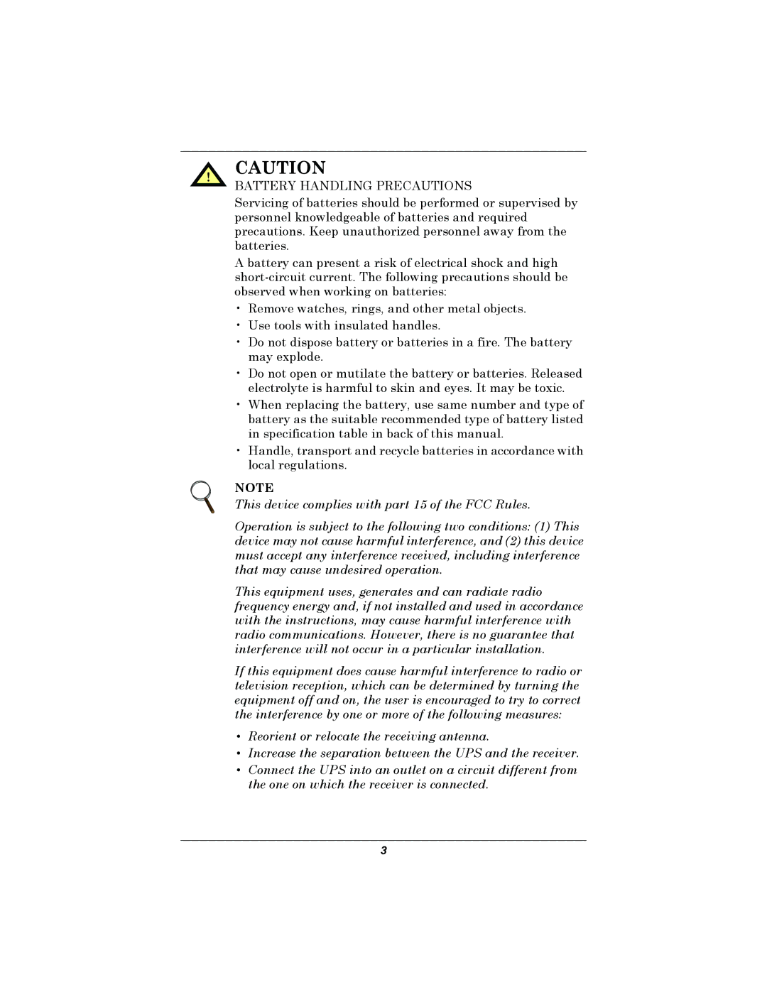 Liebert PSP user manual Battery Handling Precautions 