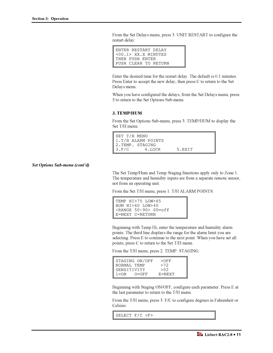 Liebert RAC2-8 manual Temp/Hum 