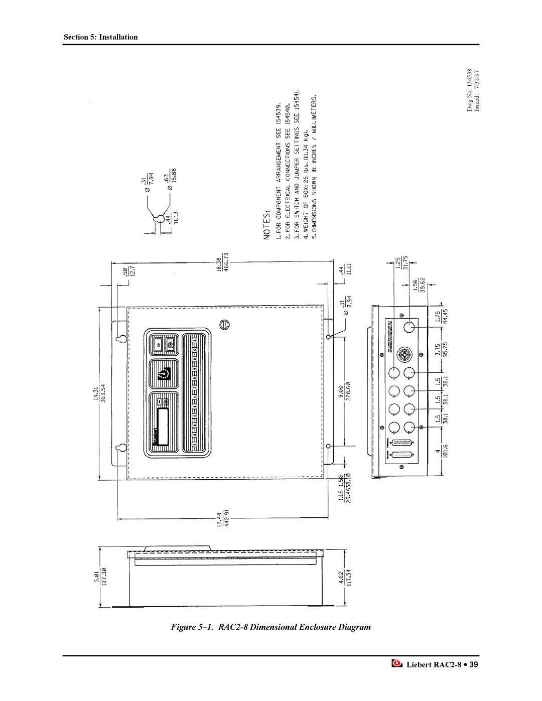 Liebert manual RAC2-8 Dimensional Enclosure Diagram 