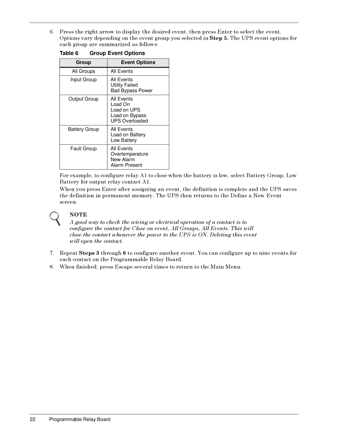 Liebert S3 Options user manual Group Event Options 