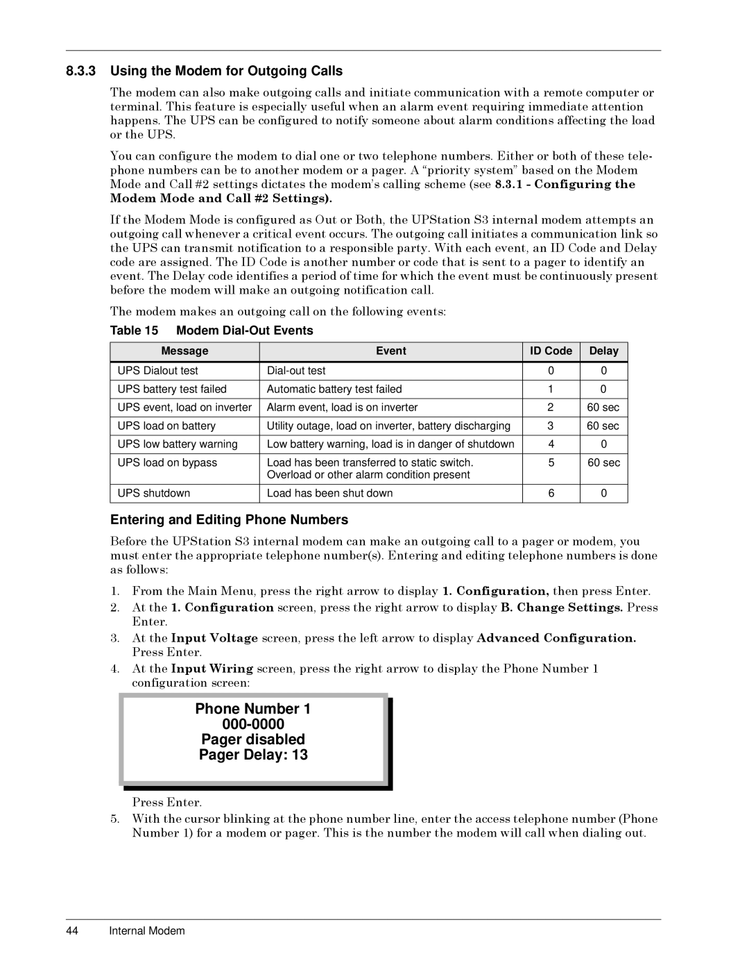 Liebert S3 Options user manual 000-0000, Pager disabled 