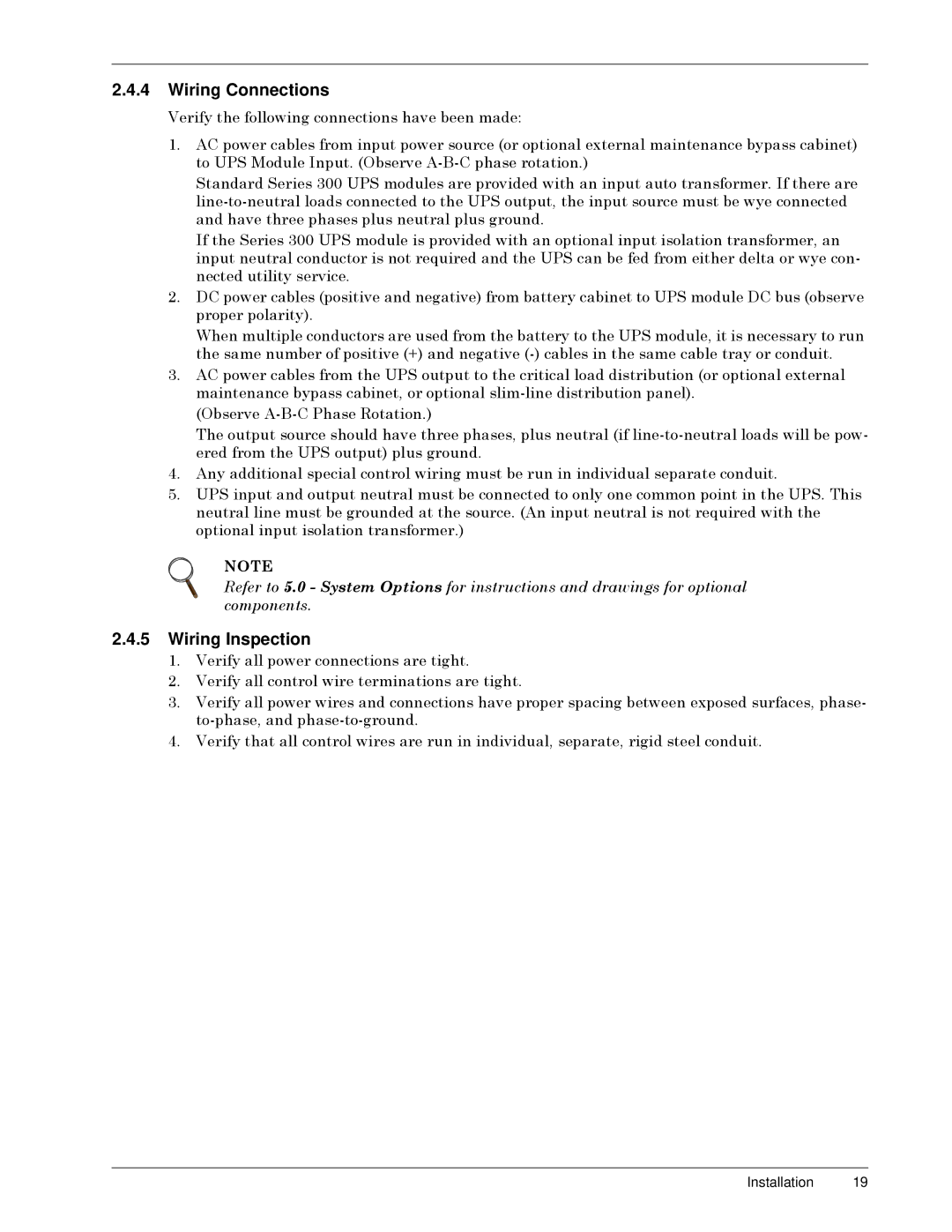 Liebert SERIES 300 UPS manual Wiring Connections, Wiring Inspection 