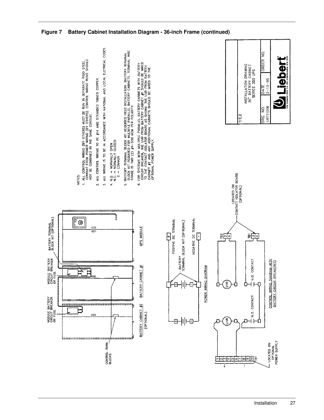 Liebert SERIES 300 UPS manual Battery Cabinet Installation Diagram 36-inch Frame 