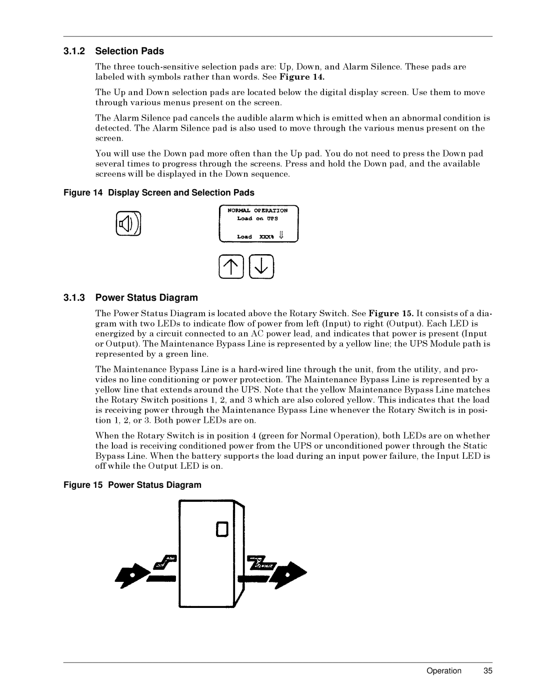 Liebert SERIES 300 UPS manual Selection Pads, Power Status Diagram 