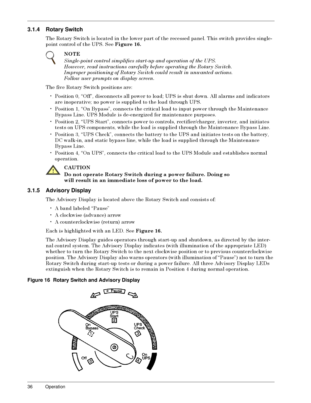 Liebert SERIES 300 UPS manual Rotary Switch, Advisory Display, SDVVý/LQHï, RSHUDWLRQï 