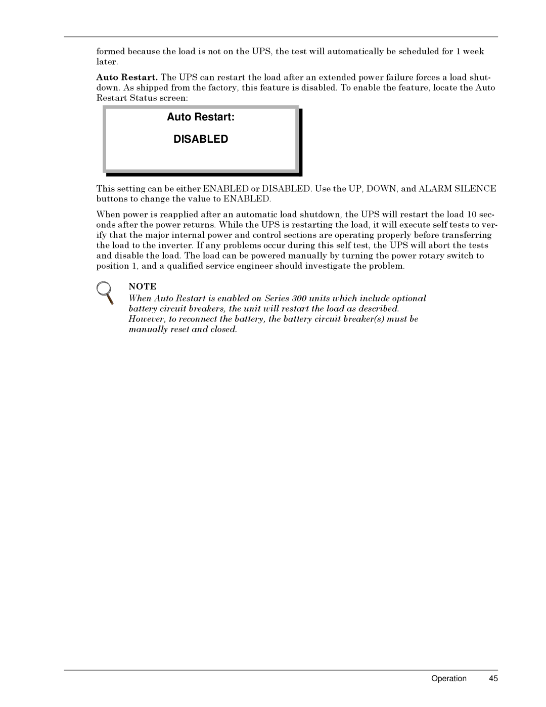 Liebert SERIES 300 UPS manual Auto Restart, ODWHUï 