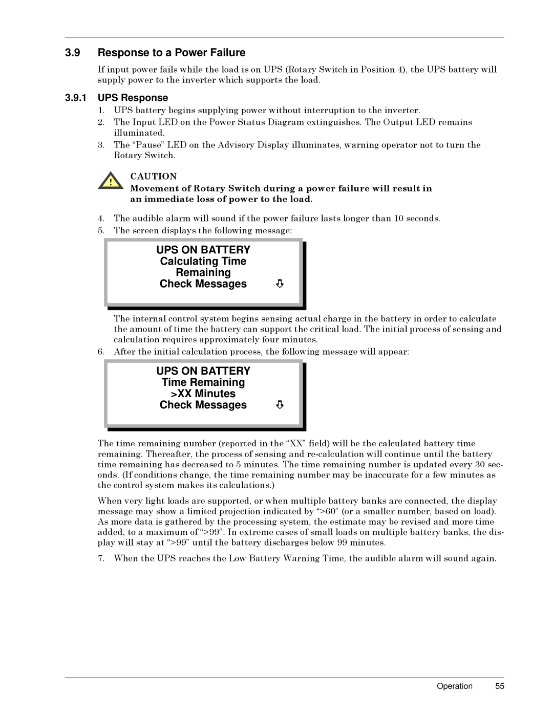 Liebert SERIES 300 UPS manual Response to a Power Failure, Calculating Time Remaining, UPS Response 