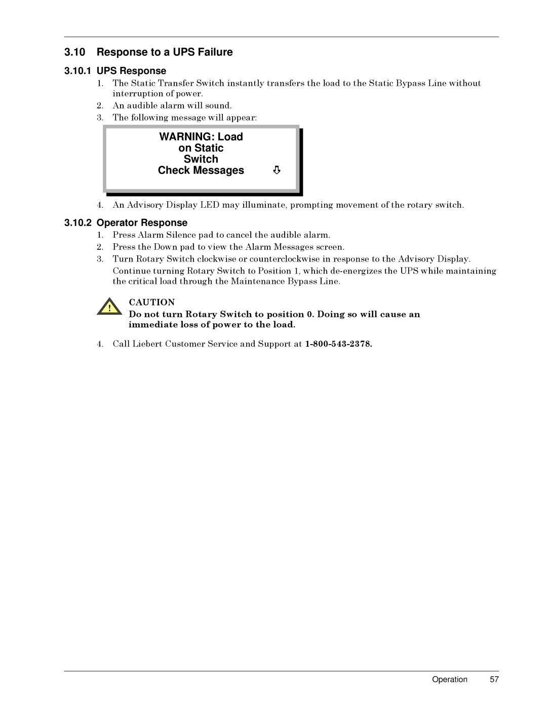 Liebert SERIES 300 UPS manual Response to a UPS Failure, On Static Switch, $QýDXGLEOHýDODUPýZLOOýVRXQGï 