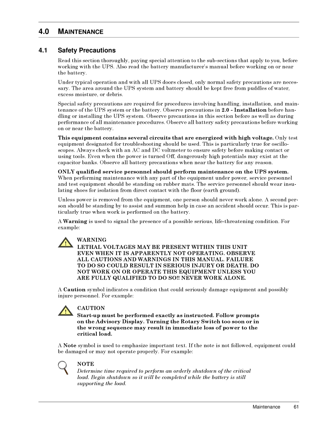 Liebert SERIES 300 UPS manual Maintenance 