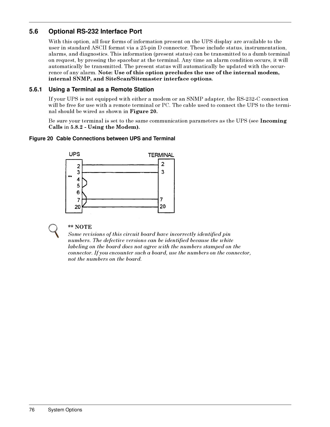 Liebert SERIES 300 UPS manual Optional RS-232 Interface Port, Using a Terminal as a Remote Station 