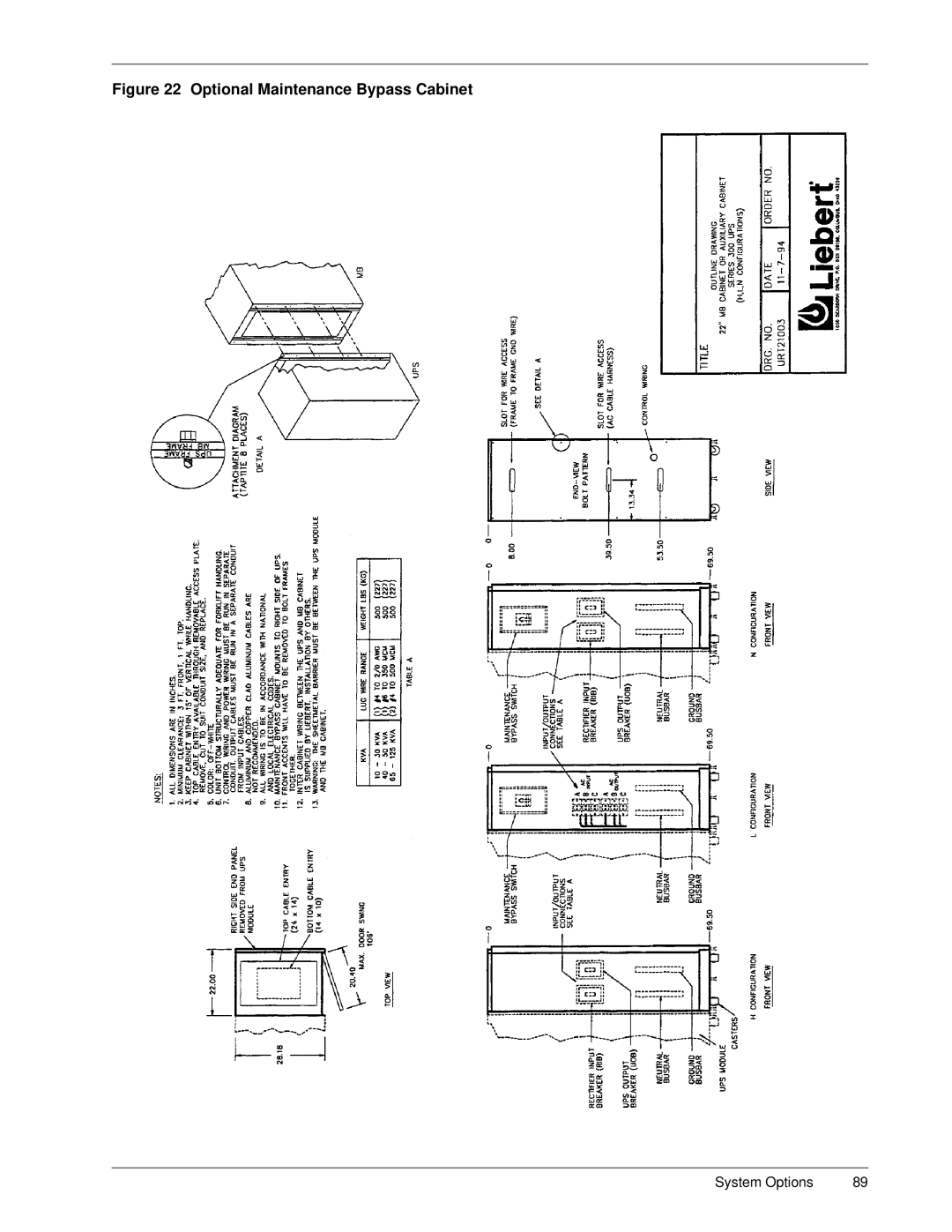 Liebert SERIES 300 UPS manual Optional Maintenance Bypass Cabinet 