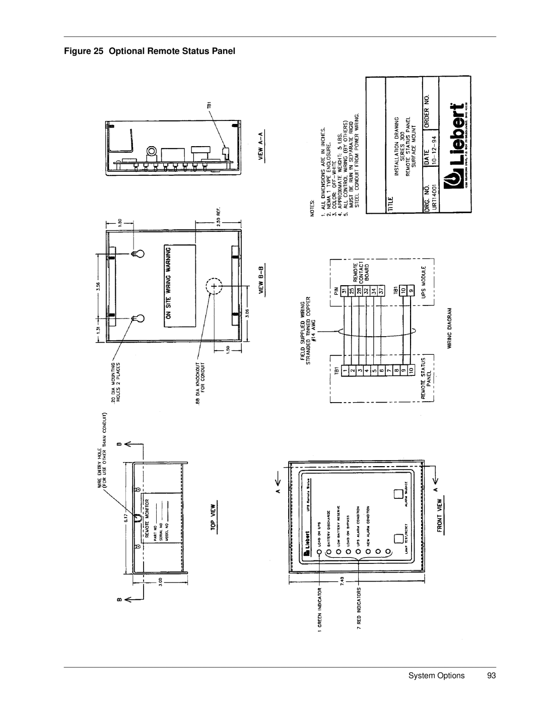 Liebert SERIES 300 UPS manual Optional Remote Status Panel 