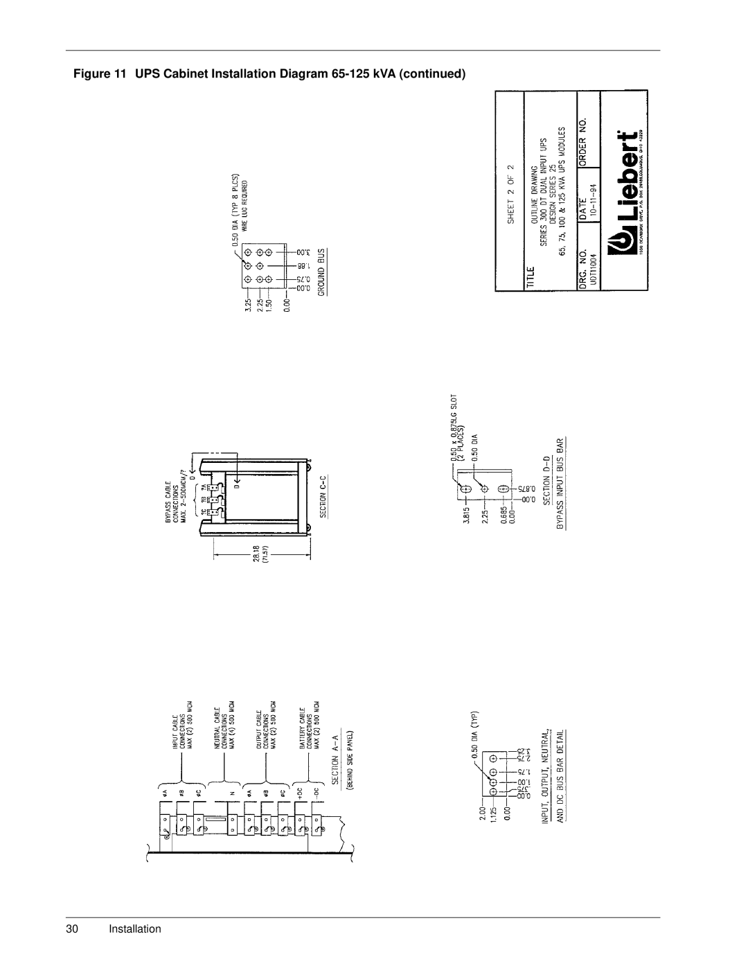 Liebert Series 300 manual UPS Cabinet Installation Diagram 65-125 kVA 