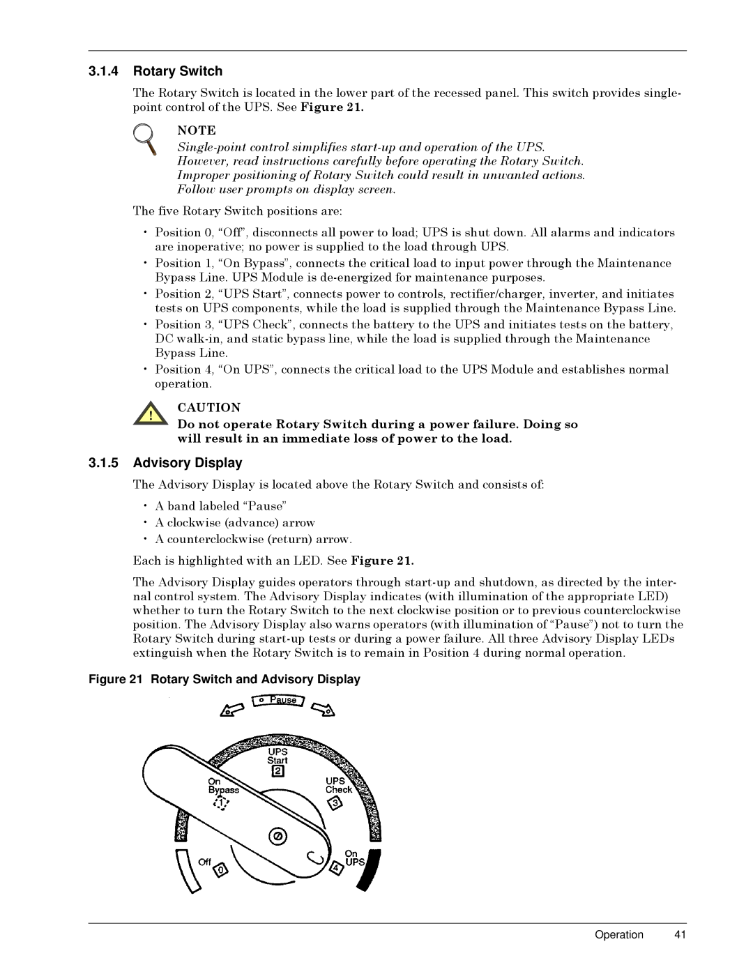 Liebert Series 300 manual Rotary Switch, Advisory Display, SDVVý/LQHï, RSHUDWLRQïý 