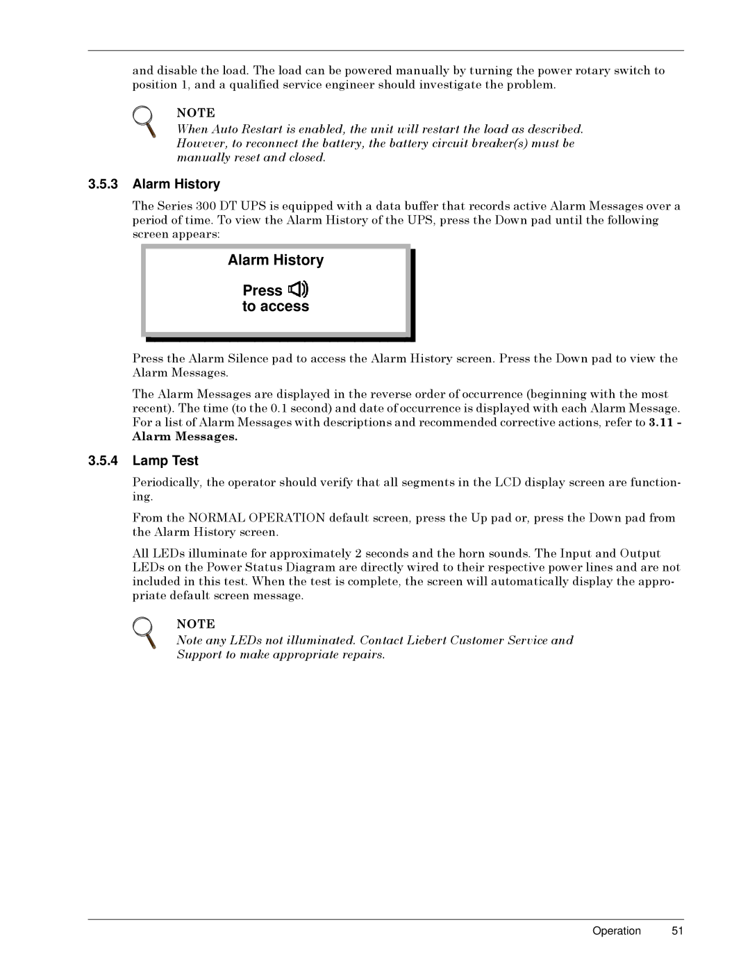 Liebert Series 300 manual Alarm History, Press To access, Lamp Test 