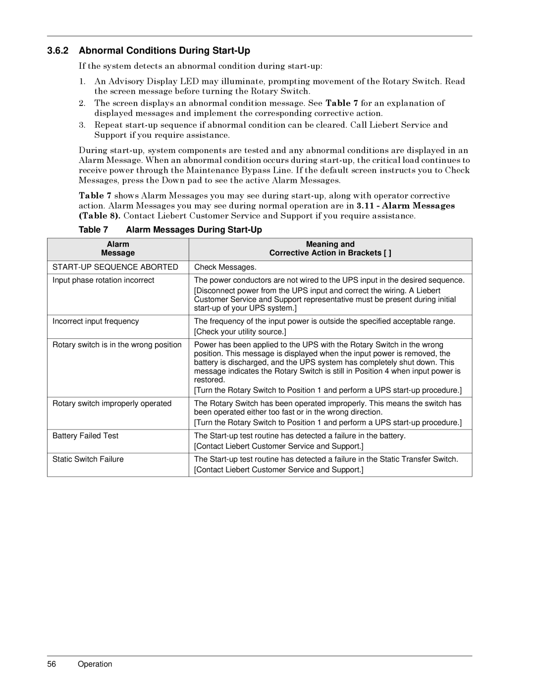 Liebert Series 300 manual Abnormal Conditions During Start-Up, IýWKHýV\VWHPýGHWHFWVýDQýDEQRUPDOýFRQGLWLRQýGXULQJýVWDUWðXSã 