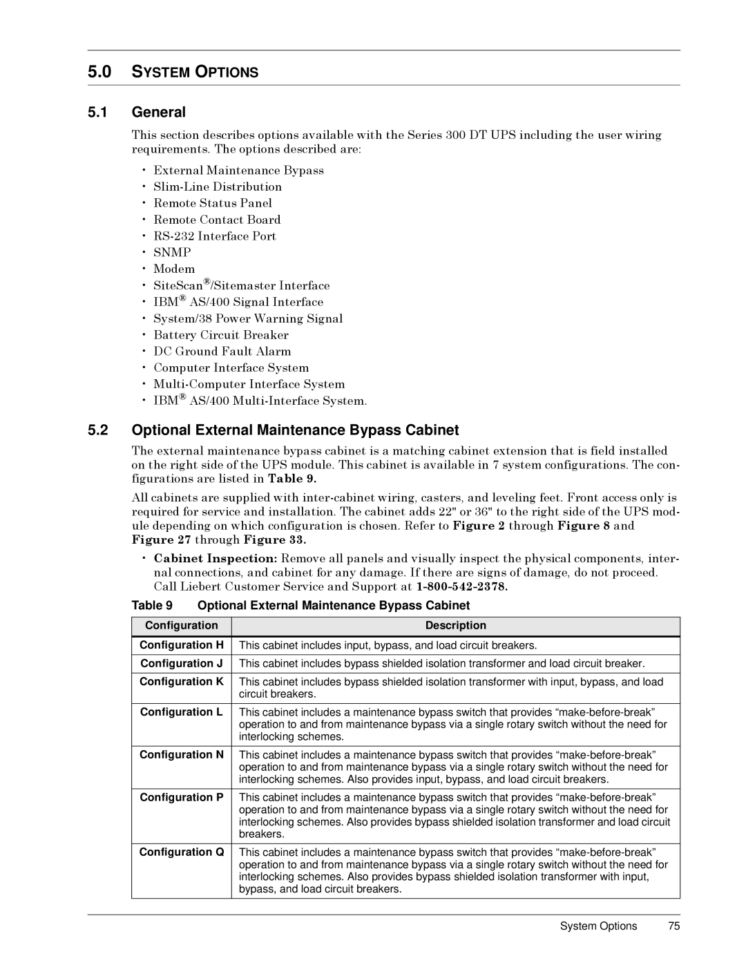 Liebert Series 300 manual General, Optional External Maintenance Bypass Cabinet 