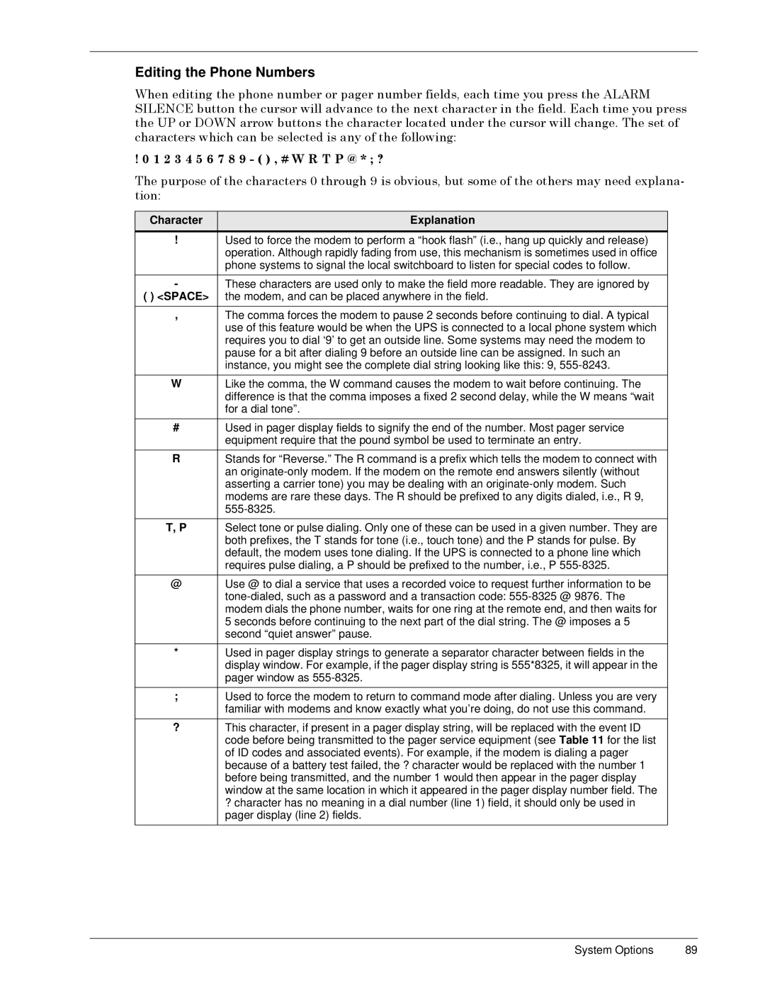 Liebert Series 300 manual Editing the Phone Numbers, Üýíýìýëýêýéýèýçýæýåýäýðýõýôýñýúýý5ý7ý3ý#ýóýâý, WLRQã 