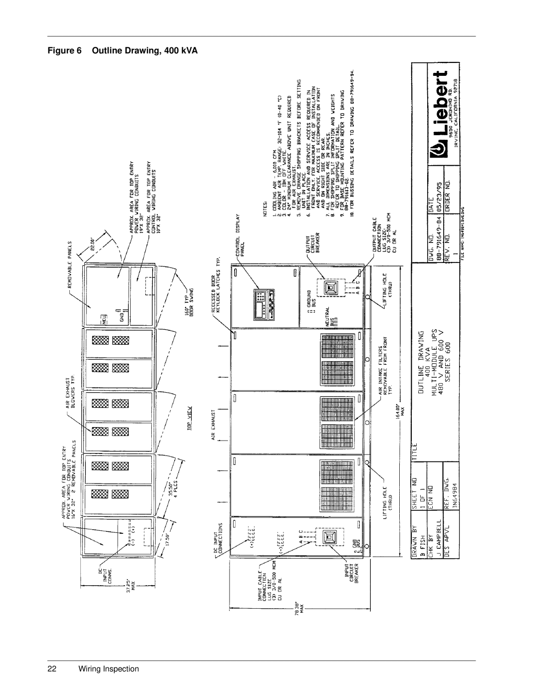 Liebert Series 600 manual Outline Drawing, 400 kVA 