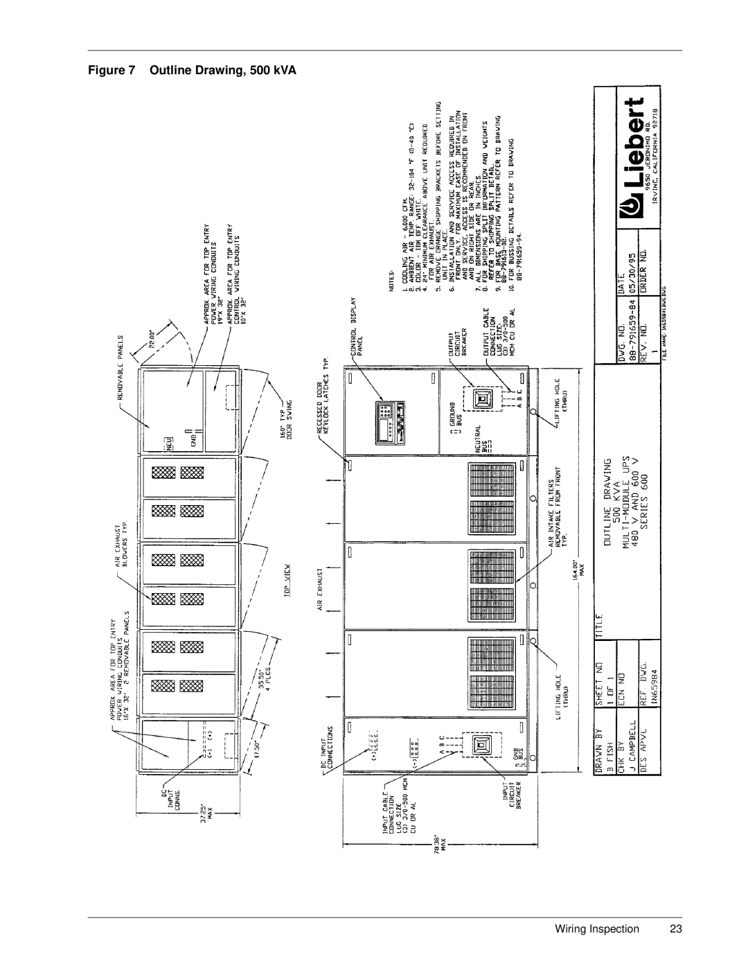 Liebert Series 600 manual Outline Drawing, 500 kVA 