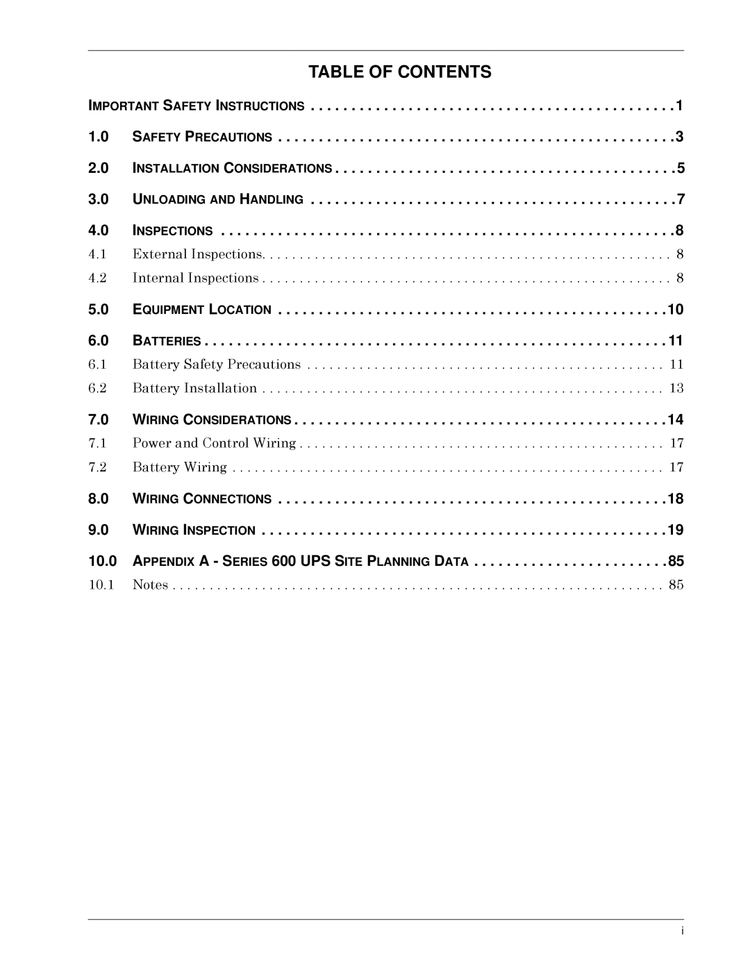 Liebert Series 600 manual Table of Contents 