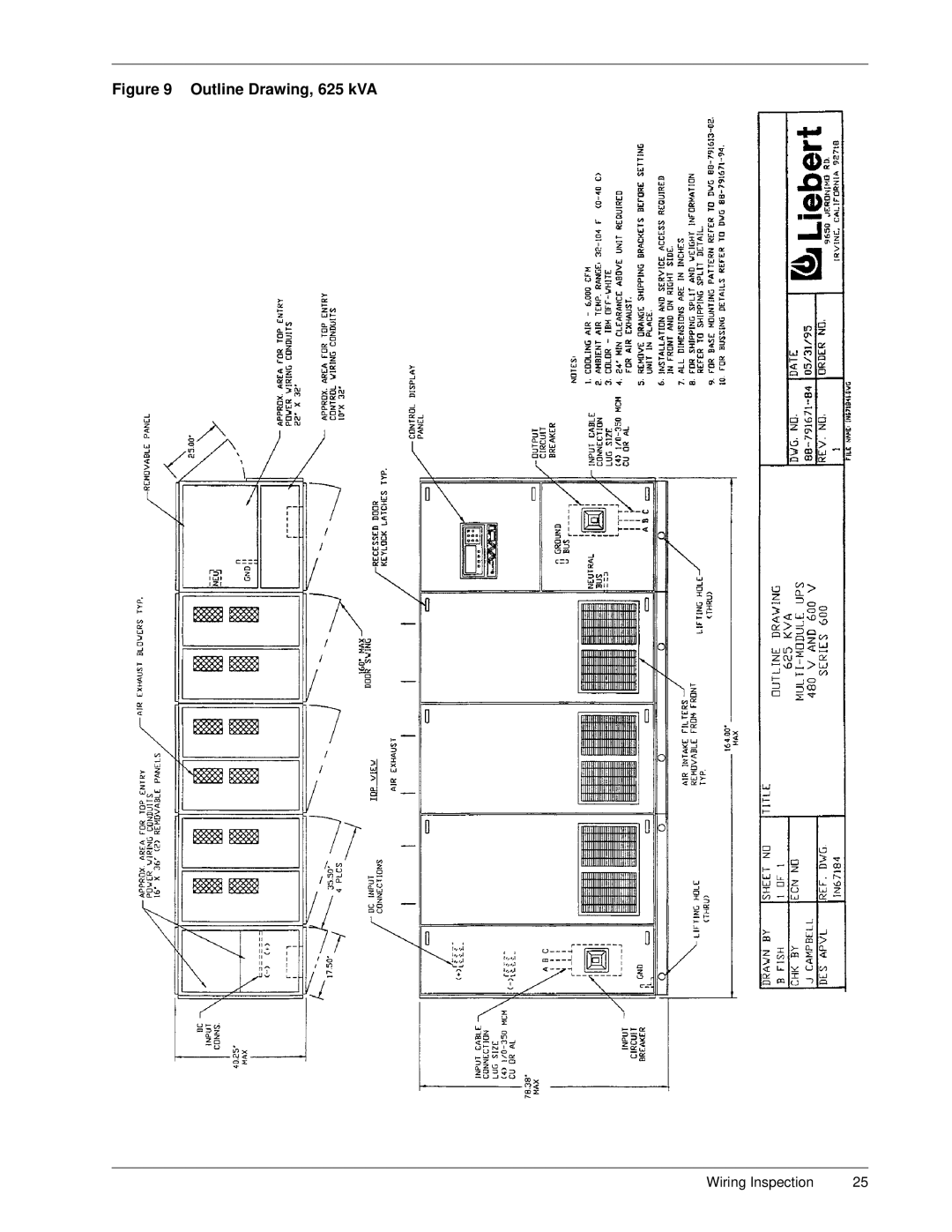 Liebert Series 600 manual Outline Drawing, 625 kVA 