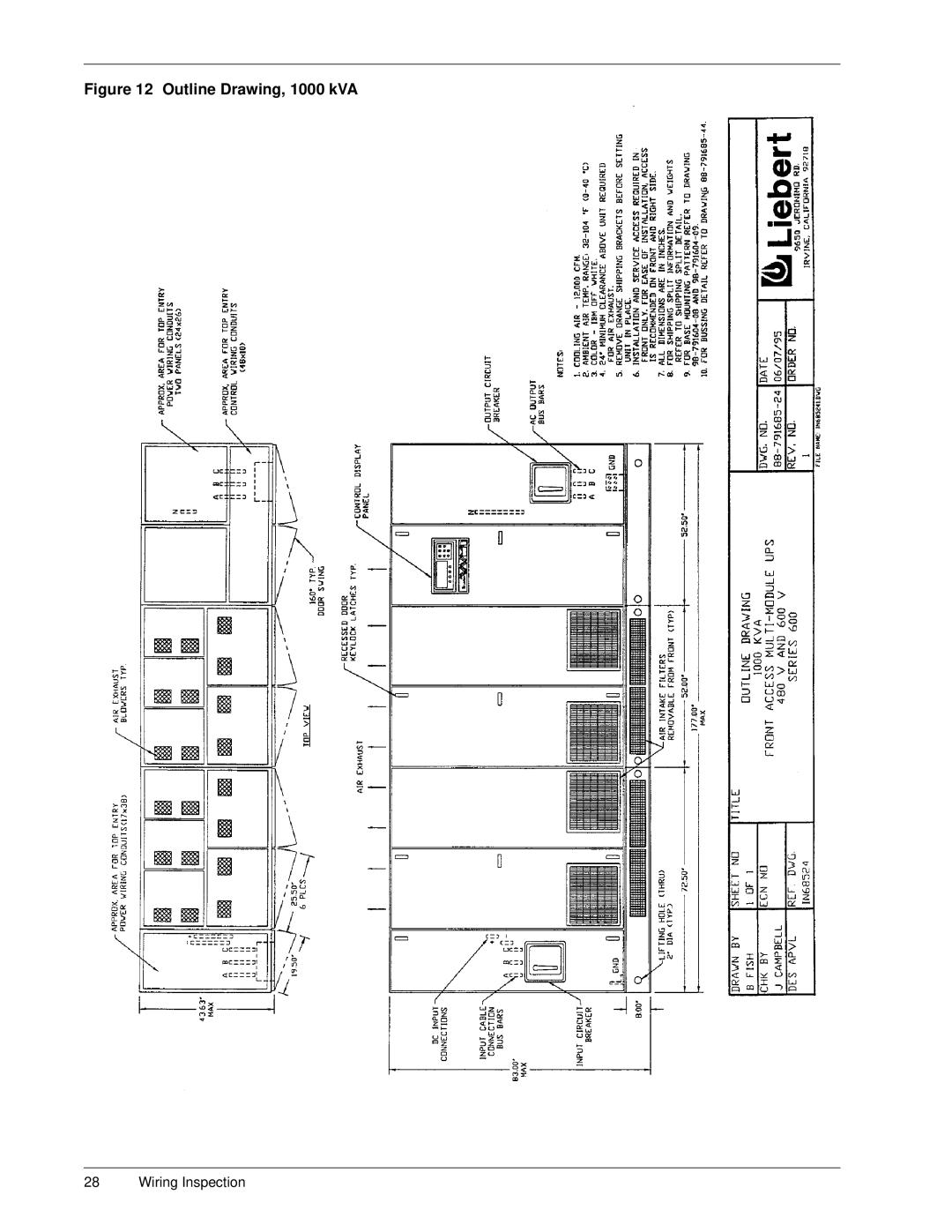 Liebert Series 600 manual Outline Drawing, 1000 kVA 