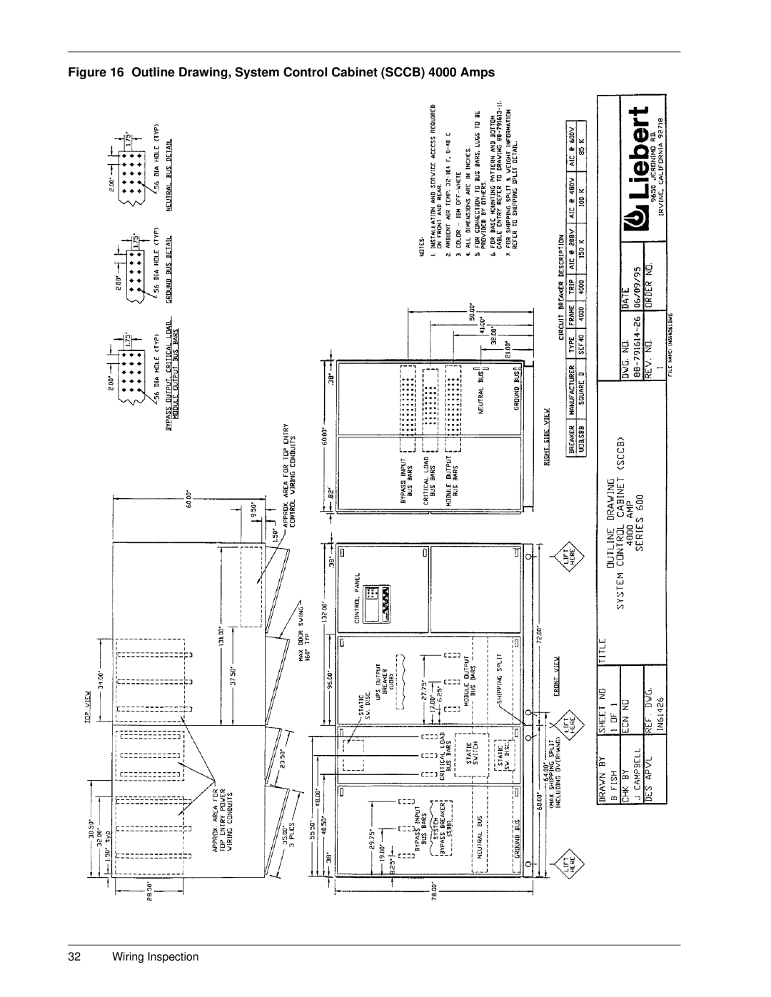 Liebert Series 600 manual Outline Drawing, System Control Cabinet Sccb 4000 Amps 