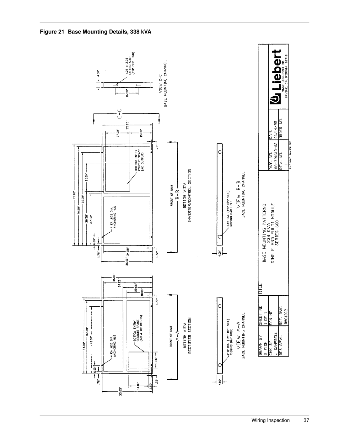 Liebert Series 600 manual Base Mounting Details, 338 kVA 