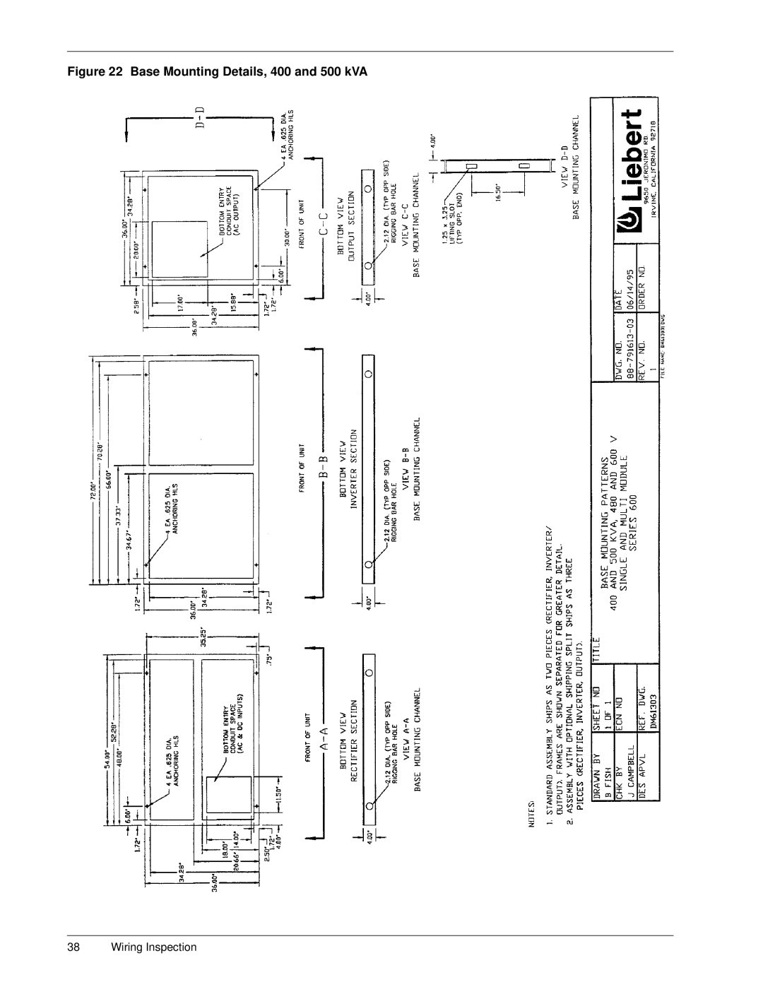 Liebert Series 600 manual Base Mounting Details, 400 and 500 kVA 