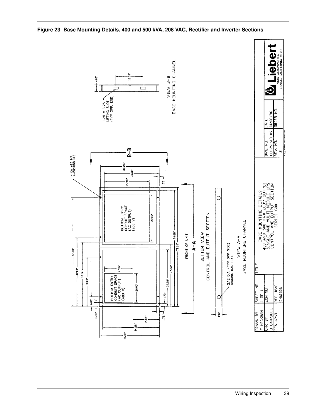 Liebert Series 600 manual Wiring Inspection 