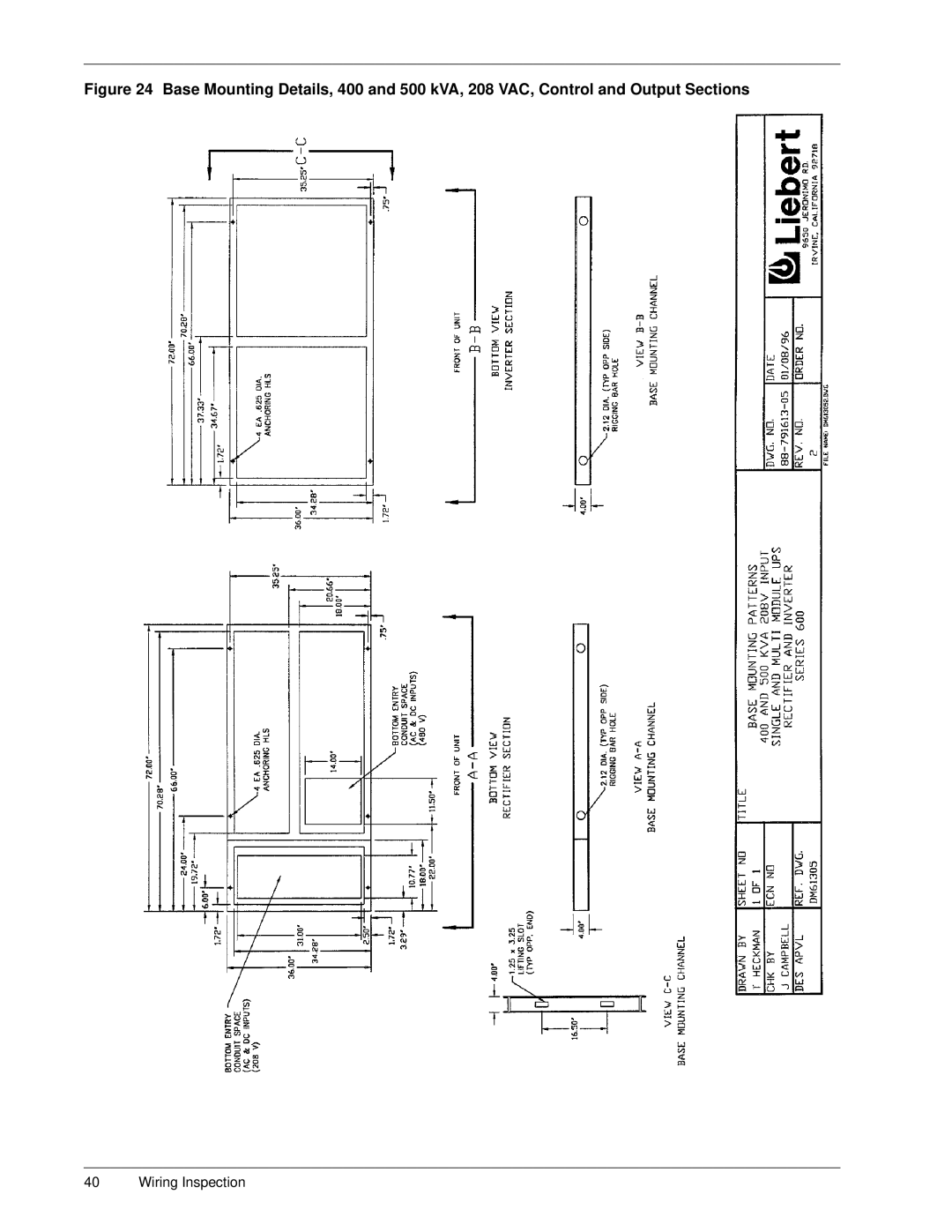 Liebert Series 600 manual Wiring Inspection 