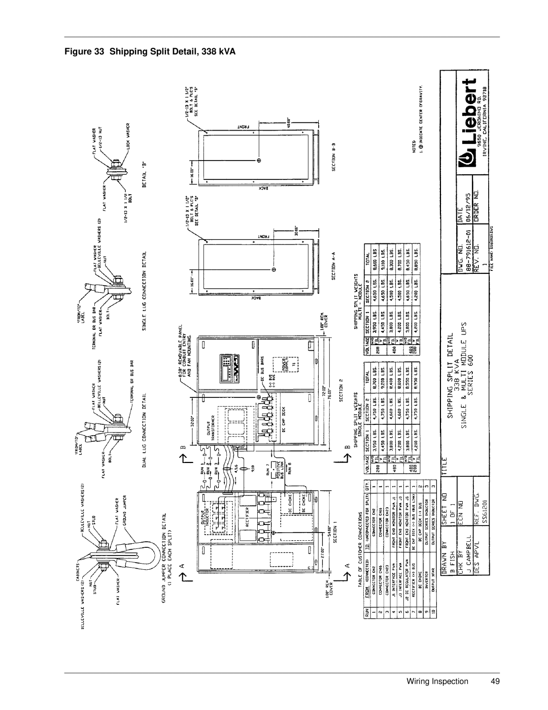 Liebert Series 600 manual Shipping Split Detail, 338 kVA 