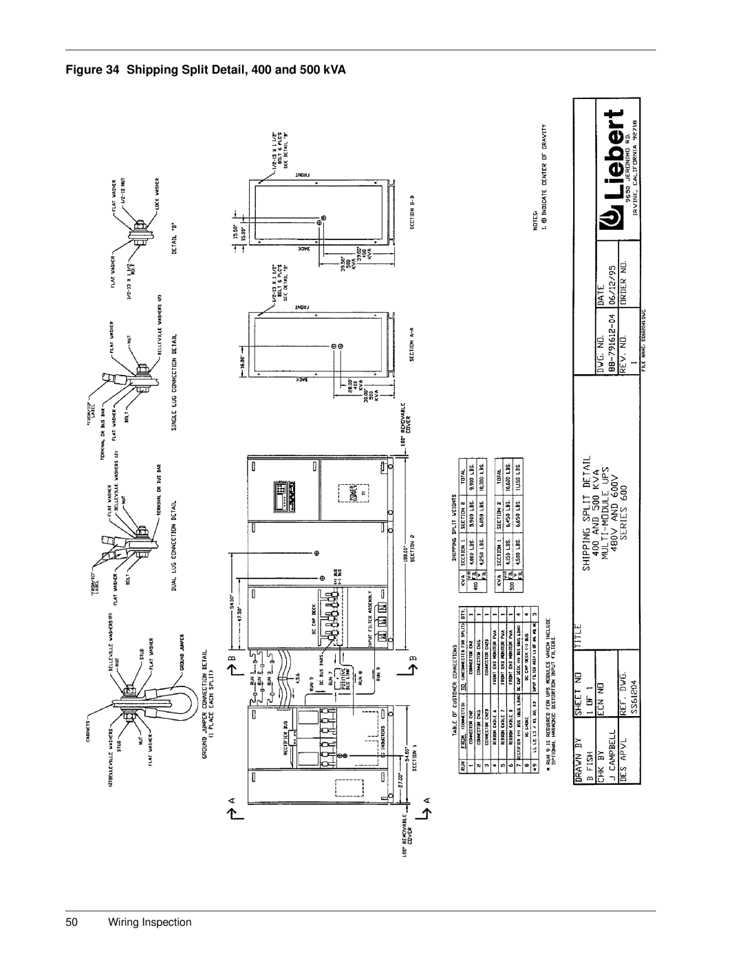 Liebert Series 600 manual Shipping Split Detail, 400 and 500 kVA 