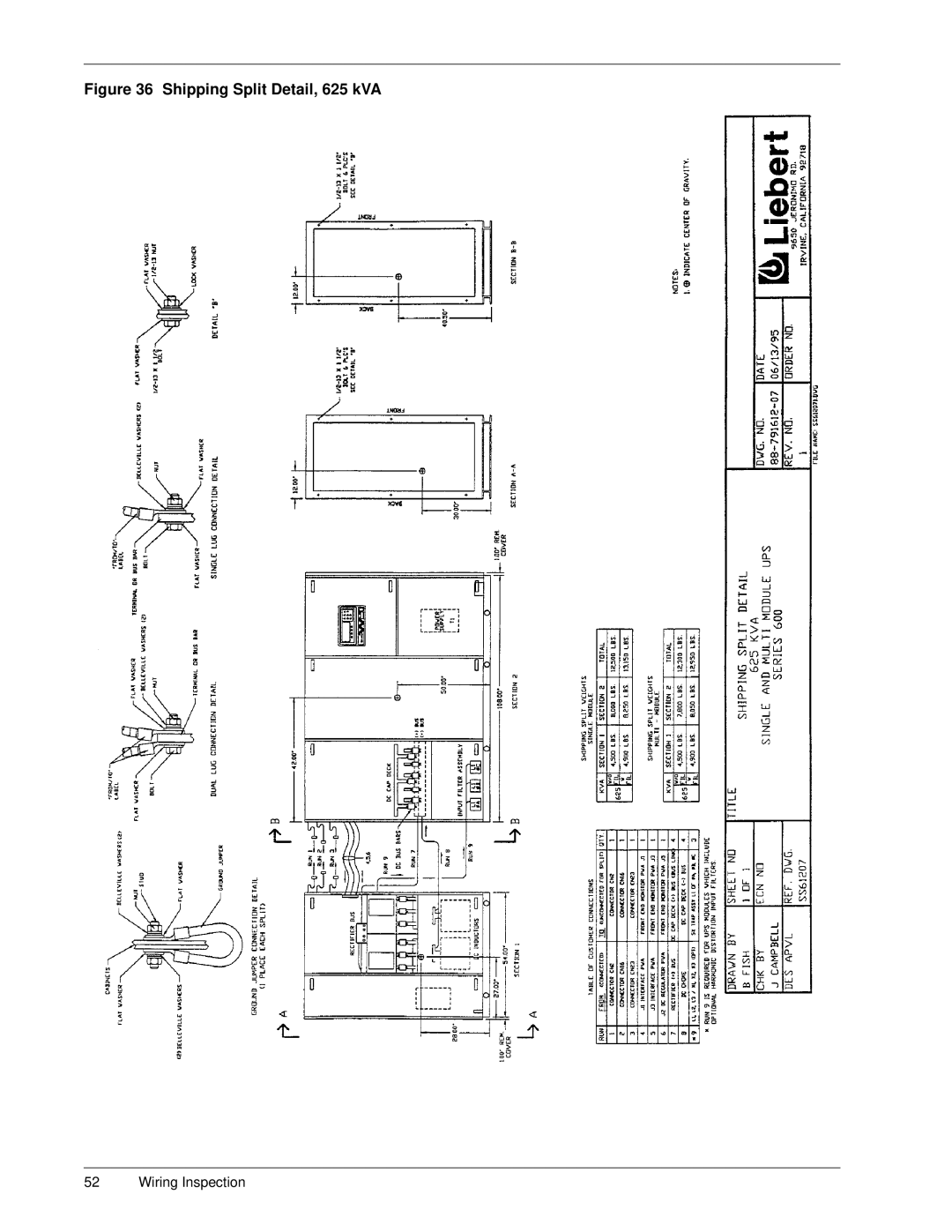 Liebert Series 600 manual Shipping Split Detail, 625 kVA 