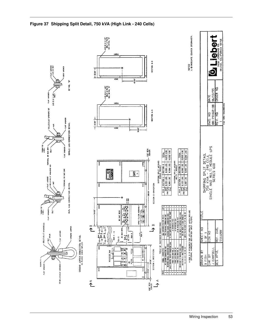 Liebert Series 600 manual Shipping Split Detail, 750 kVA High Link 240 Cells 