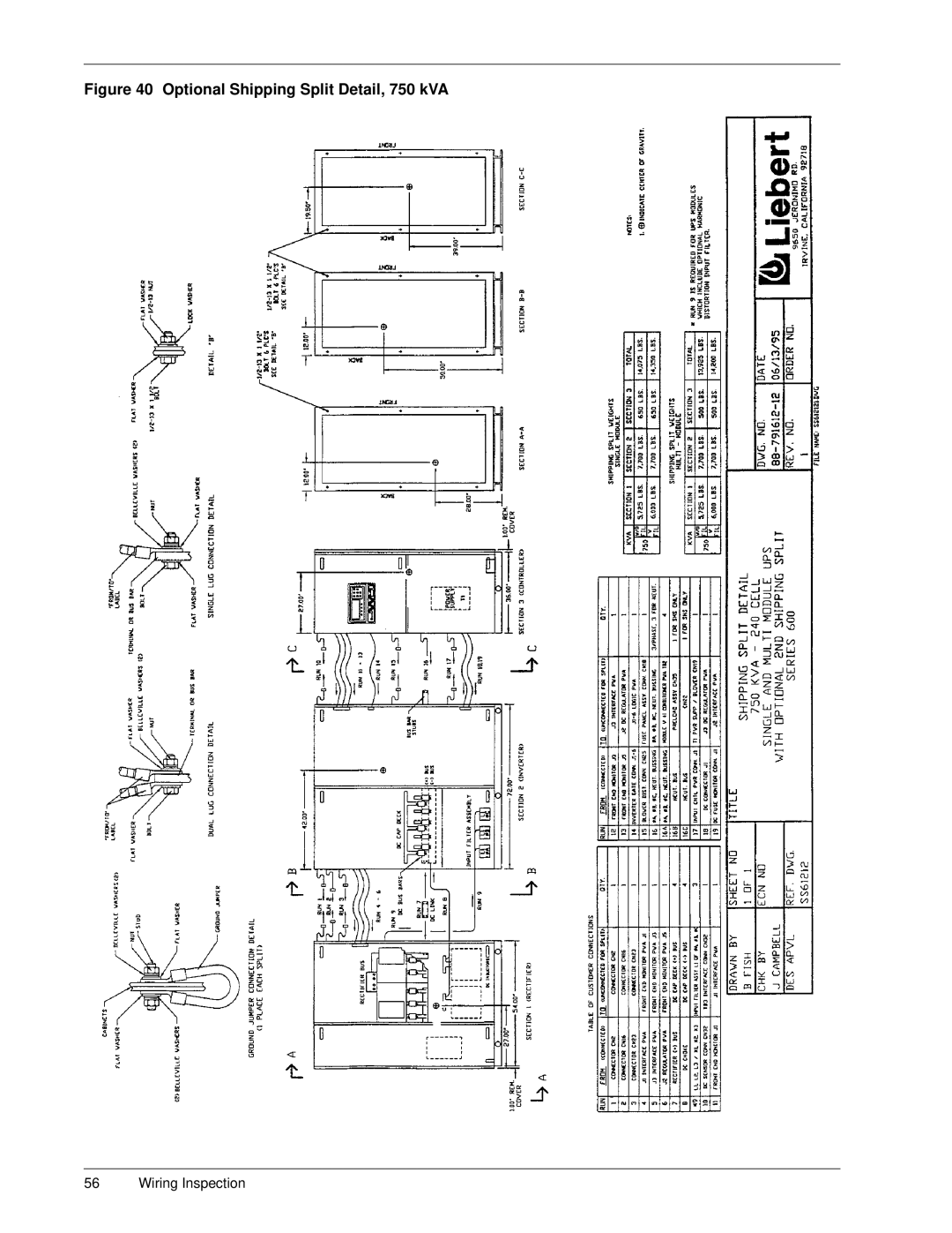 Liebert Series 600 manual Optional Shipping Split Detail, 750 kVA 