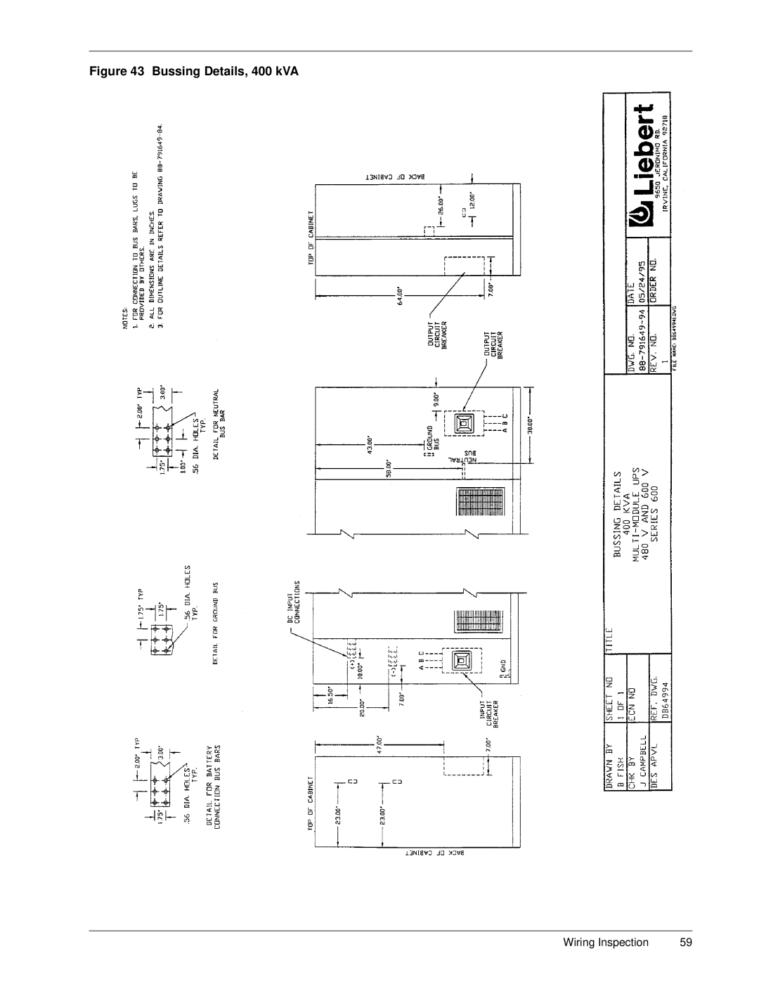 Liebert Series 600 manual Bussing Details, 400 kVA 