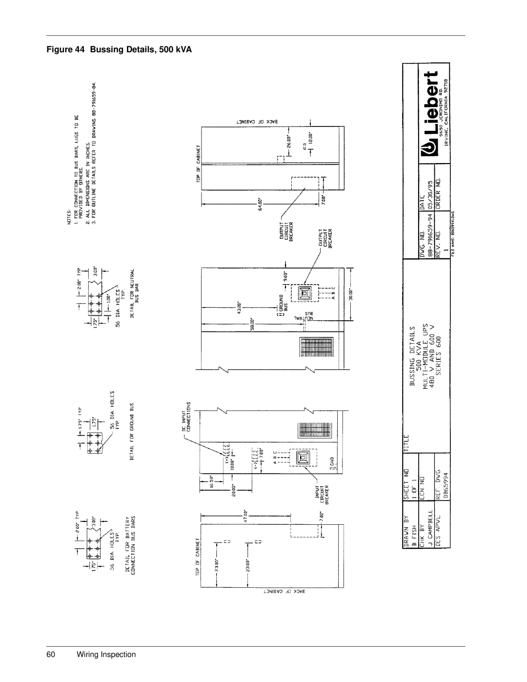 Liebert Series 600 manual Bussing Details, 500 kVA 