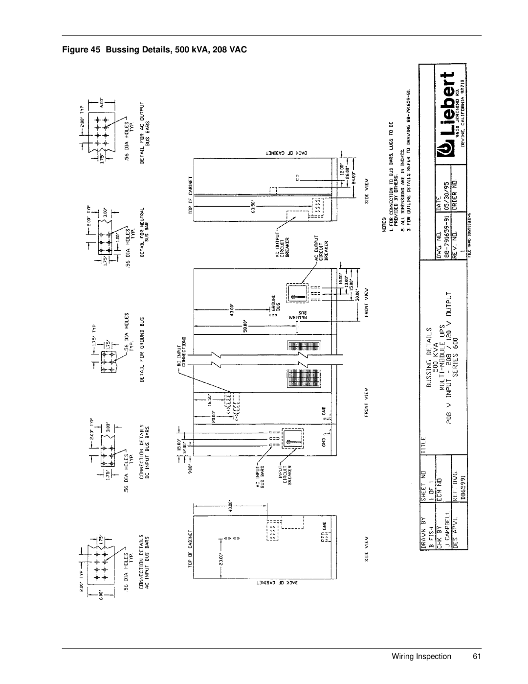 Liebert Series 600 manual Bussing Details, 500 kVA, 208 VAC 