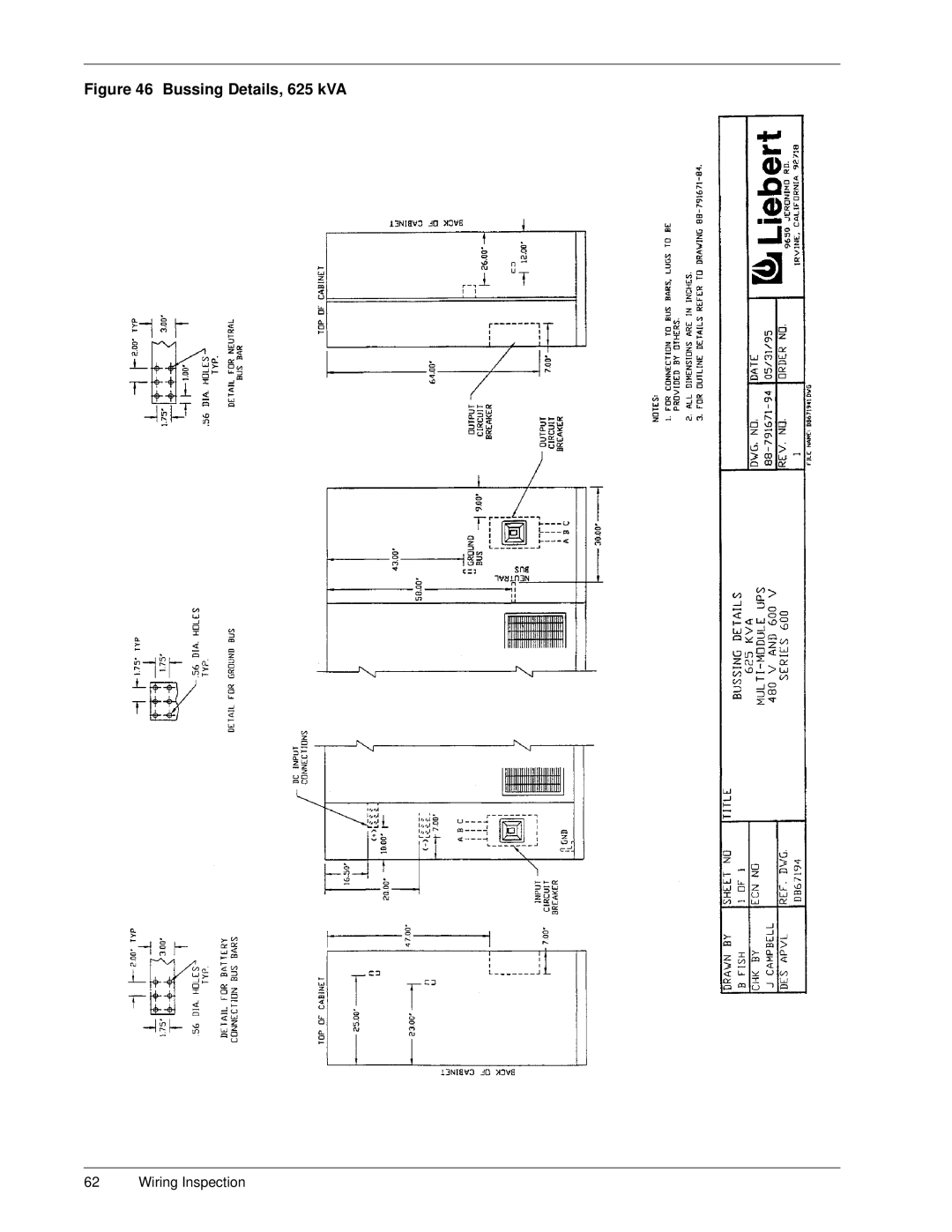 Liebert Series 600 manual Bussing Details, 625 kVA 