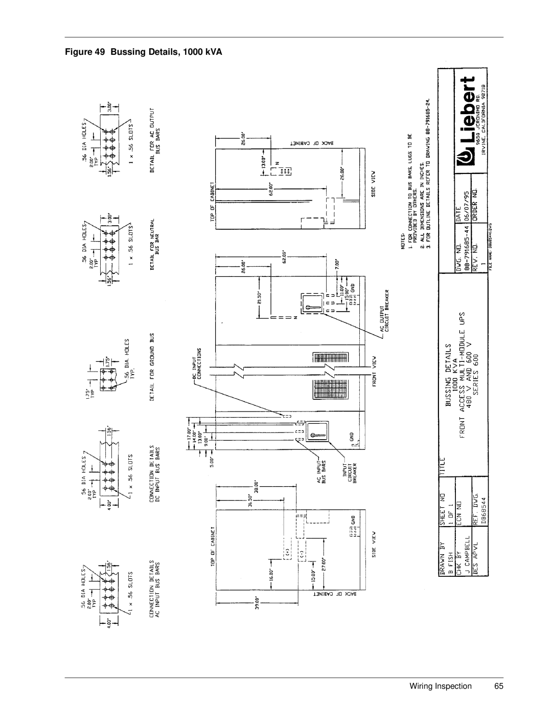 Liebert Series 600 manual Bussing Details, 1000 kVA 